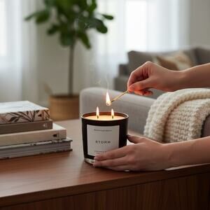 Scentsational Storm Candle Large‎ Black Glass Jar 26oz 3 Wicks Coconut Wax Blend